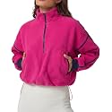 QINSEN Women's Half Zip Fleece Short Pullover Sweatshirt Winter Long Sleeve Cozy Sherpa Sweater Top