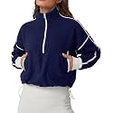 QINSEN Women's Half Zip Fleece Short Pullover Sweatshirt Winter Long Sleeve Cozy Sherpa Sweater Top