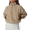 QINSEN Women's Half Zip Fleece Short Pullover Sweatshirt Winter Long Sleeve Cozy Sherpa Sweater Top