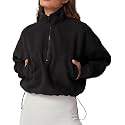 QINSEN Women's Half Zip Fleece Short Pullover Sweatshirt Winter Long Sleeve Cozy Sherpa Sweater Top