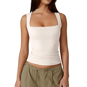 QINSEN Womens Square Neck Sleeveless Double-Layer Tank