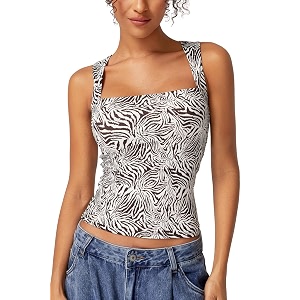QINSEN Womens Square Neck Sleeveless Double-Layer Tank
