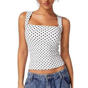 QINSEN Womens Square Neck Sleeveless Double-Layer Tank