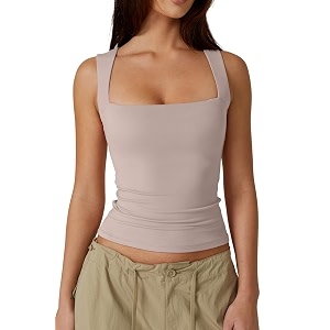 QINSEN Womens Square Neck Sleeveless Double-Layer Tank