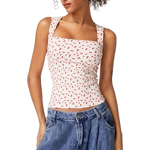 QINSEN Womens Square Neck Sleeveless Double-Layer Tank
