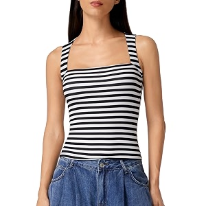 QINSEN Womens Square Neck Sleeveless Double-Layer Tank