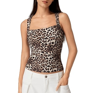 QINSEN Womens Square Neck Sleeveless Double-Layer Tank
