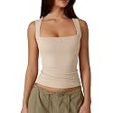 QINSEN Women39s Square Neck Sleeveless Double-Layer Tank