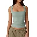 QINSEN Women39s Square Neck Sleeveless Double-Layer Tank