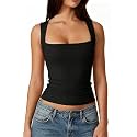 QINSEN Women39s Square Neck Sleeveless Double-Layer Tank