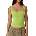 QINSEN Women39s Square Neck Sleeveless Double-Layer Tank