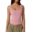 QINSEN Women39s Square Neck Sleeveless Double-Layer Tank