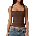 QINSEN Women39s Square Neck Sleeveless Double-Layer Tank