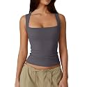 QINSEN Women39s Square Neck Sleeveless Double-Layer Tank
