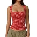 QINSEN Women39s Square Neck Sleeveless Double-Layer Tank