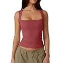 QINSEN Women39s Square Neck Sleeveless Double-Layer Tank