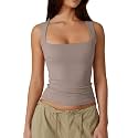 QINSEN Women39s Square Neck Sleeveless Double-Layer Tank