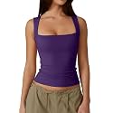 QINSEN Women39s Square Neck Sleeveless Double-Layer Tank