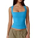QINSEN Women39s Square Neck Sleeveless Double-Layer Tank