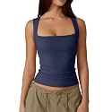 QINSEN Women39s Square Neck Sleeveless Double-Layer Tank