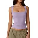 QINSEN Women39s Square Neck Sleeveless Double-Layer Tank