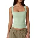 QINSEN Women39s Square Neck Sleeveless Double-Layer Tank