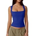 QINSEN Women39s Square Neck Sleeveless Double-Layer Tank