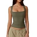 QINSEN Women39s Square Neck Sleeveless Double-Layer Tank