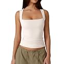 QINSEN Women39s Square Neck Sleeveless Double-Layer Tank