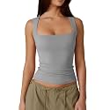 QINSEN Women39s Square Neck Sleeveless Double-Layer Tank