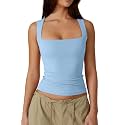 QINSEN Women39s Square Neck Sleeveless Double-Layer Tank