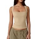 QINSEN Women39s Square Neck Sleeveless Double-Layer Tank