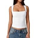 QINSEN Women39s Square Neck Sleeveless Double-Layer Tank