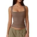 QINSEN Women39s Square Neck Sleeveless Double-Layer Tank
