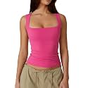 QINSEN Women39s Square Neck Sleeveless Double-Layer Tank