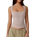 QINSEN Women39s Square Neck Sleeveless Double-Layer Tank