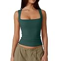 QINSEN Women39s Square Neck Sleeveless Double-Layer Tank