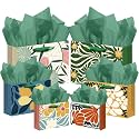 qiqee Clash Flowers Gift Wide Bags with Tissue Paper Mulit Assorted Sizes 10PCS Present Party Favor Birthday Bags(2pcs Large 13", 4pcs Medium 9", 4pcs Small 6", Tissue Paper)