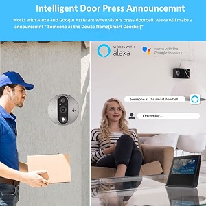 qiwa wireless wifi smart video doorbell with display screen mobile app control  intruder motion alarm system  1080p fhd camera  2-way talk