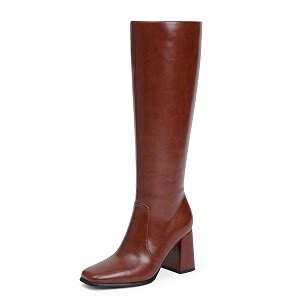 QIY Knee High Boots Women Chunky Heel
