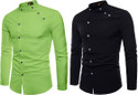 Qlonz Store Men Regular Fit Solid Mandarin Collar Casual Shirt (Pack of 2)