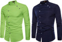 Qlonz Store Men Regular Fit Solid Mandarin Collar Casual Shirt (Pack of 2)