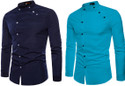 Qlonz Store Men Solid Casual Dark Blue, Blue Shirt