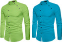 Qlonz Store Men Regular Fit Solid Mandarin Collar Casual Shirt (Pack of 2)