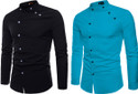 Qlonz Store Men Solid Casual Dark Blue, Black Shirt