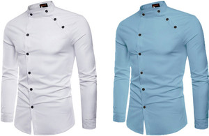 qlonz store men solid casual light blue white shirt