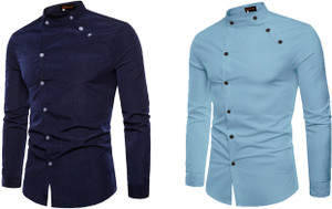 qlonz store men solid casual light blue blue shirt