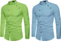 Qlonz Store Men Regular Fit Solid Mandarin Collar Casual Shirt (Pack of 2)