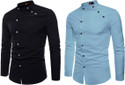 Qlonz Store Men Regular Fit Solid Mandarin Collar Casual Shirt (Pack of 2)