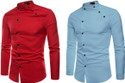 Qlonz Store Men Regular Fit Solid Mandarin Collar Casual Shirt (Pack of 2)